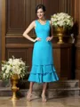 A-Line/Princess Scoop Tea-Length Chiffon Mother of the Bride Dresses