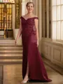 Sheath/Column Off-the-Shoulder Sweep Train Satin Mother of the Bride Dresses With Applique