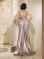 A-Line/Princess High Neck Court Train Silk Like Satin Mother of the Bride Dresses