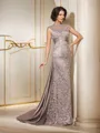 A-Line/Princess High Neck Court Train Silk Like Satin Mother of the Bride Dresses
