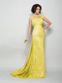 A-Line/Princess High Neck Court Train Silk Like Satin Mother of the Bride Dresses