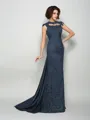 A-Line/Princess High Neck Court Train Silk Like Satin Mother of the Bride Dresses