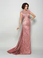 A-Line/Princess High Neck Court Train Silk Like Satin Mother of the Bride Dresses