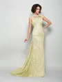A-Line/Princess High Neck Court Train Silk Like Satin Mother of the Bride Dresses