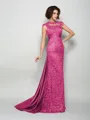 A-Line/Princess High Neck Court Train Silk Like Satin Mother of the Bride Dresses