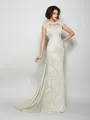 A-Line/Princess High Neck Court Train Silk Like Satin Mother of the Bride Dresses