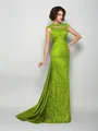 A-Line/Princess High Neck Court Train Silk Like Satin Mother of the Bride Dresses