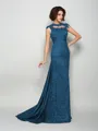 A-Line/Princess High Neck Court Train Silk Like Satin Mother of the Bride Dresses