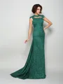 A-Line/Princess High Neck Court Train Silk Like Satin Mother of the Bride Dresses