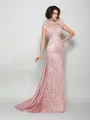 A-Line/Princess High Neck Court Train Silk Like Satin Mother of the Bride Dresses