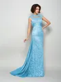 A-Line/Princess High Neck Court Train Silk Like Satin Mother of the Bride Dresses