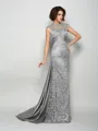 A-Line/Princess High Neck Court Train Silk Like Satin Mother of the Bride Dresses