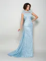 A-Line/Princess High Neck Court Train Silk Like Satin Mother of the Bride Dresses
