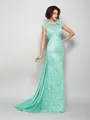 A-Line/Princess High Neck Court Train Silk Like Satin Mother of the Bride Dresses