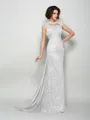 A-Line/Princess High Neck Court Train Silk Like Satin Mother of the Bride Dresses