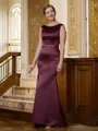 Sheath/Column Scoop Sweep Train Satin Mother of the Bride Dresses With Beading