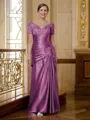 Sheath/Column V-neck Floor-Length Silk Like Satin Mother of the Bride Dresses With Applique