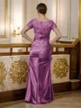 Sheath/Column V-neck Floor-Length Silk Like Satin Mother of the Bride Dresses With Applique