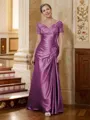 Sheath/Column V-neck Floor-Length Silk Like Satin Mother of the Bride Dresses With Applique