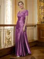 Sheath/Column V-neck Floor-Length Silk Like Satin Mother of the Bride Dresses With Applique