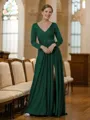 A-Line/Princess V-neck Sweep Train Jersey Mother of the Bride Dresses With Beading