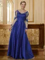 A-Line/Princess V-neck Floor-Length Satin Floor-Length With Applique