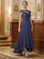 A-Line/Princess Scoop Asymmetrical Chiffon Mother of the Bride Dresses With Applique