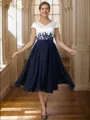 A-Line/Princess V-neck Tea-Length Chiffon Mother of the Bride Dresses Applique