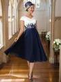 A-Line/Princess V-neck Tea-Length Chiffon Mother of the Bride Dresses Applique
