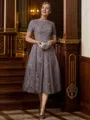 A-Line/Princess Scoop Tea-Length Chiffon Mother of the Bride Dresses With Lace