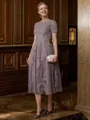 A-Line/Princess Scoop Tea-Length Chiffon Mother of the Bride Dresses With Lace