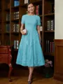 A-Line/Princess Scoop Tea-Length Chiffon Mother of the Bride Dresses With Lace