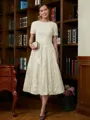 A-Line/Princess Scoop Tea-Length Chiffon Mother of the Bride Dresses With Lace