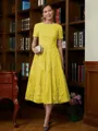 A-Line/Princess Scoop Tea-Length Chiffon Mother of the Bride Dresses With Lace