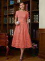 A-Line/Princess Scoop Tea-Length Chiffon Mother of the Bride Dresses With Lace