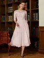 A-Line/Princess Scoop Tea-Length Chiffon Mother of the Bride Dresses With Lace