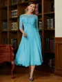 A-Line/Princess Scoop Tea-Length Chiffon Mother of the Bride Dresses With Lace