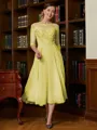 A-Line/Princess Scoop Tea-Length Chiffon Mother of the Bride Dresses With Lace