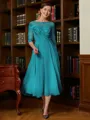 A-Line/Princess Scoop Tea-Length Chiffon Mother of the Bride Dresses With Lace