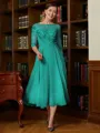 A-Line/Princess Scoop Tea-Length Chiffon Mother of the Bride Dresses With Lace