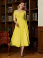 A-Line/Princess Scoop Tea-Length Chiffon Mother of the Bride Dresses With Lace