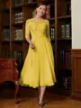 A-Line/Princess Scoop Tea-Length Chiffon Mother of the Bride Dresses With Lace
