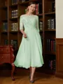 A-Line/Princess Scoop Tea-Length Chiffon Mother of the Bride Dresses With Lace