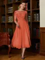 A-Line/Princess Scoop Tea-Length Chiffon Mother of the Bride Dresses With Lace