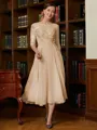 A-Line/Princess Scoop Tea-Length Chiffon Mother of the Bride Dresses With Lace