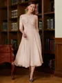 A-Line/Princess Scoop Tea-Length Chiffon Mother of the Bride Dresses With Lace