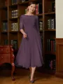 A-Line/Princess Scoop Tea-Length Chiffon Mother of the Bride Dresses With Lace