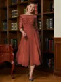A-Line/Princess Scoop Tea-Length Chiffon Mother of the Bride Dresses With Lace