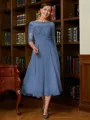 A-Line/Princess Scoop Tea-Length Chiffon Mother of the Bride Dresses With Lace