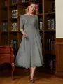 A-Line/Princess Scoop Tea-Length Chiffon Mother of the Bride Dresses With Lace
